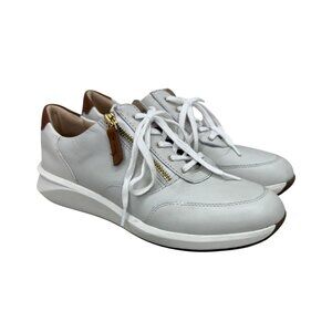 Clarks Un Rio White Leather Zip Trainer Sneakers Shoes Womens size 8 M
